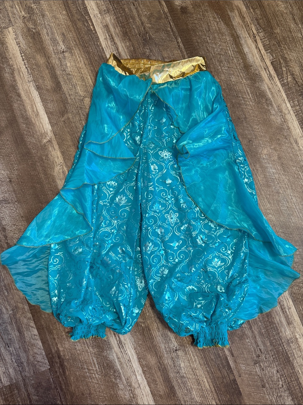 Princess Jasmine Pants Turquoise Gold Waistband Flowing